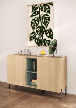 OTTO home Sideboard »Badia, 132 cm breit, 2 Türen, Anrichte, Kommode, Stauraumschrank« Innenliegendes Top, gerade Metallfüße, salbeigrüne Farbakzente