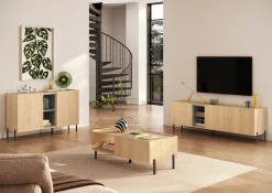 OTTO home Sideboard »Badia, 132 cm breit, 2 Türen, Anrichte, Kommode, Stauraumschrank« Innenliegendes Top, gerade Metallfüße, salbeigrüne Farbakzente