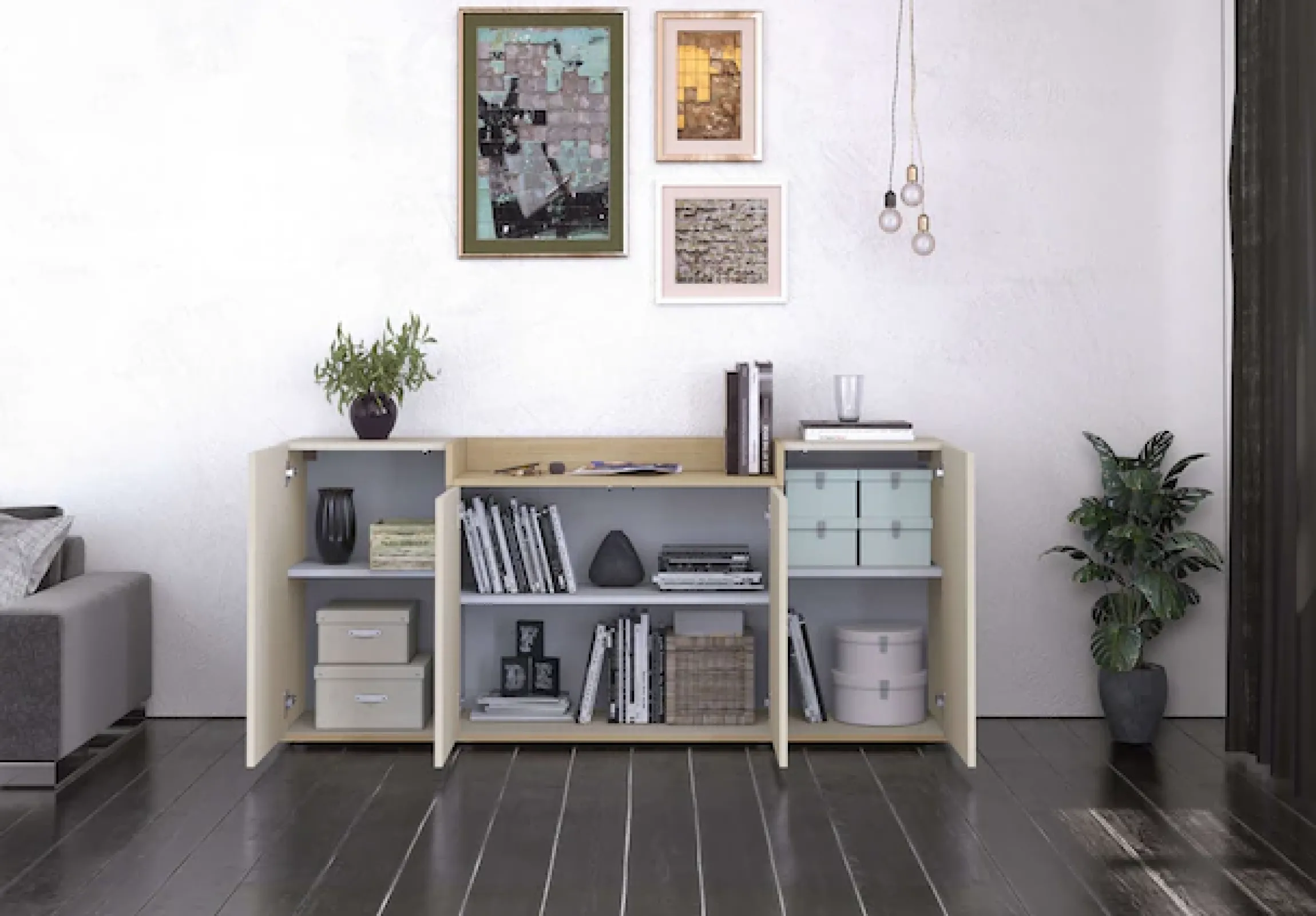 OTTO home Sideboard »BOLSENA, Kommode, Schrank,Lowboard mit 6 Fächer und offenes Ablagefach« 1 Stk. tlg. stehend/hängend montierbar, Made in Italy, B/T/H: 160 × 35 × 71,2 cm