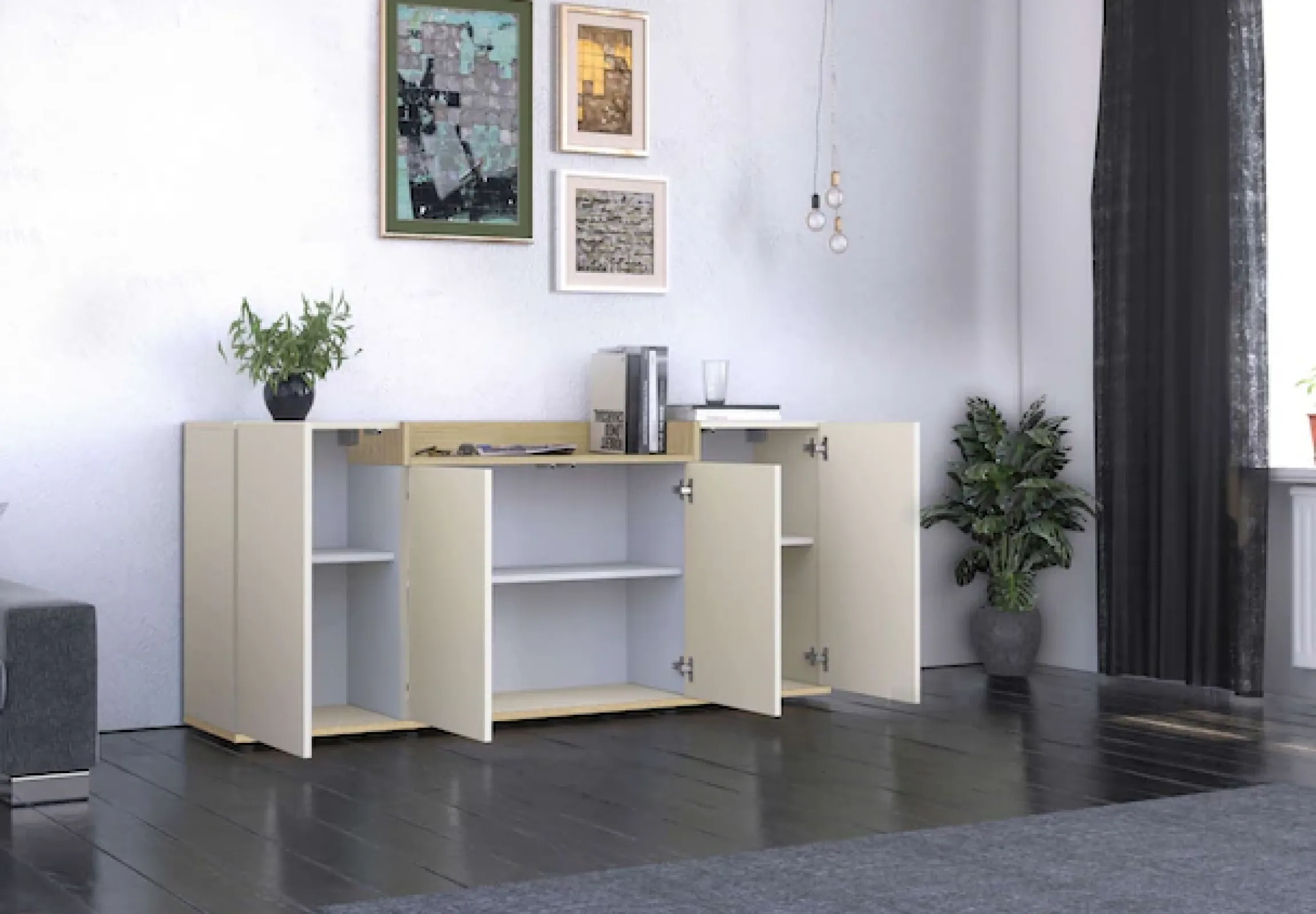 OTTO home Sideboard »BOLSENA, Kommode, Schrank,Lowboard mit 6 Fächer und offenes Ablagefach« 1 Stk. tlg. stehend/hängend montierbar, Made in Italy, B/T/H: 160 × 35 × 71,2 cm