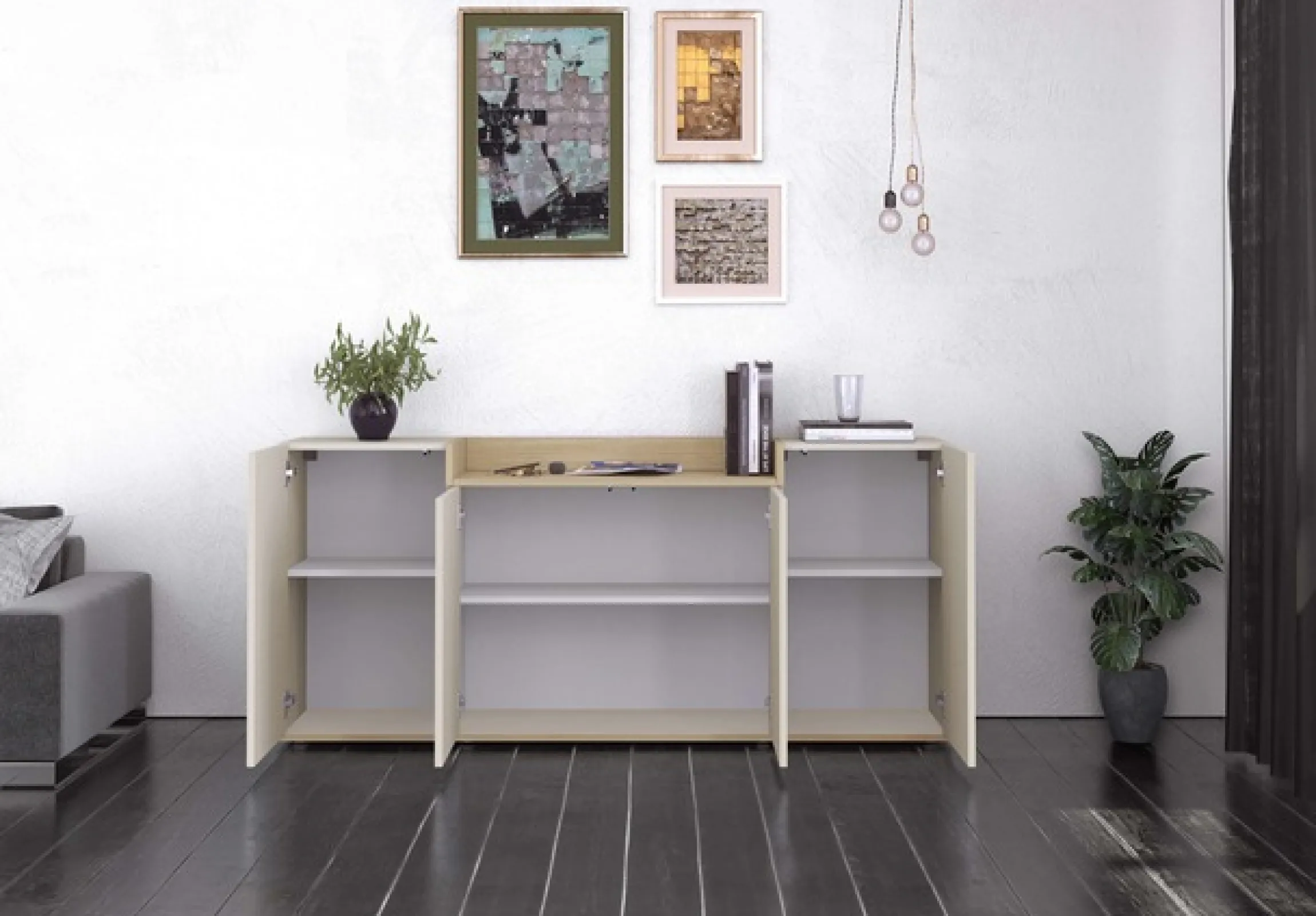 OTTO home Sideboard »BOLSENA, Kommode, Schrank,Lowboard mit 6 Fächer und offenes Ablagefach« 1 Stk. tlg. stehend/hängend montierbar, Made in Italy, B/T/H: 160 × 35 × 71,2 cm