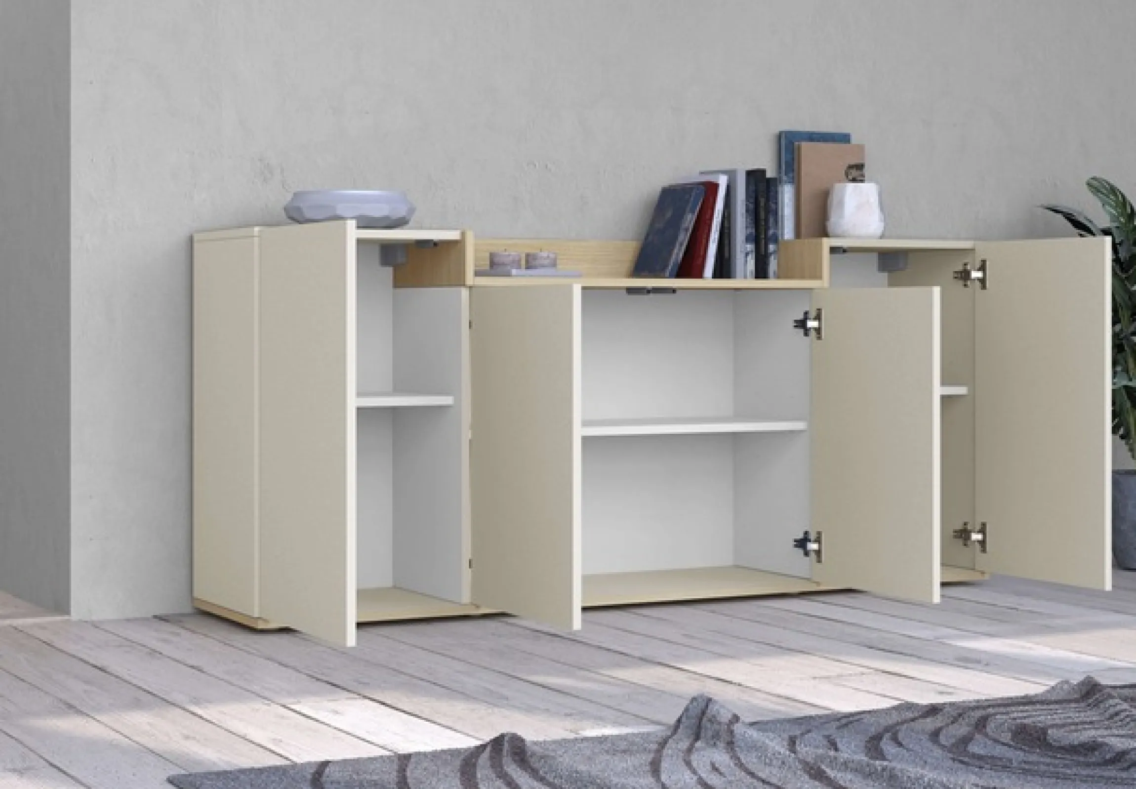 OTTO home Sideboard »BOLSENA, Kommode, Schrank,Lowboard mit 6 Fächer und offenes Ablagefach« 1 Stk. tlg. stehend/hängend montierbar, Made in Italy, B/T/H: 160 × 35 × 71,2 cm