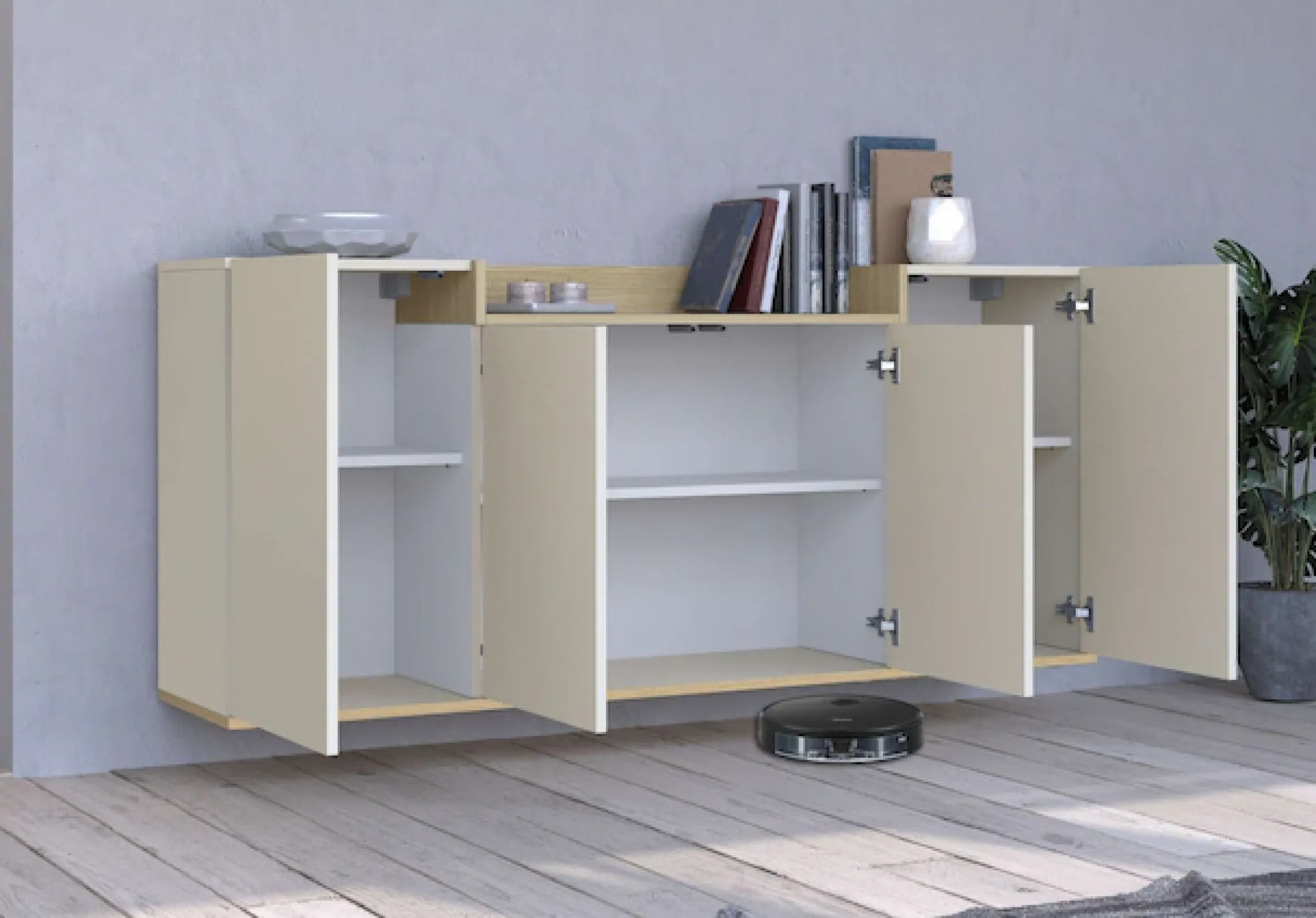 OTTO home Sideboard »BOLSENA, Kommode, Schrank,Lowboard mit 6 Fächer und offenes Ablagefach« 1 Stk. tlg. stehend/hängend montierbar, Made in Italy, B/T/H: 160 × 35 × 71,2 cm