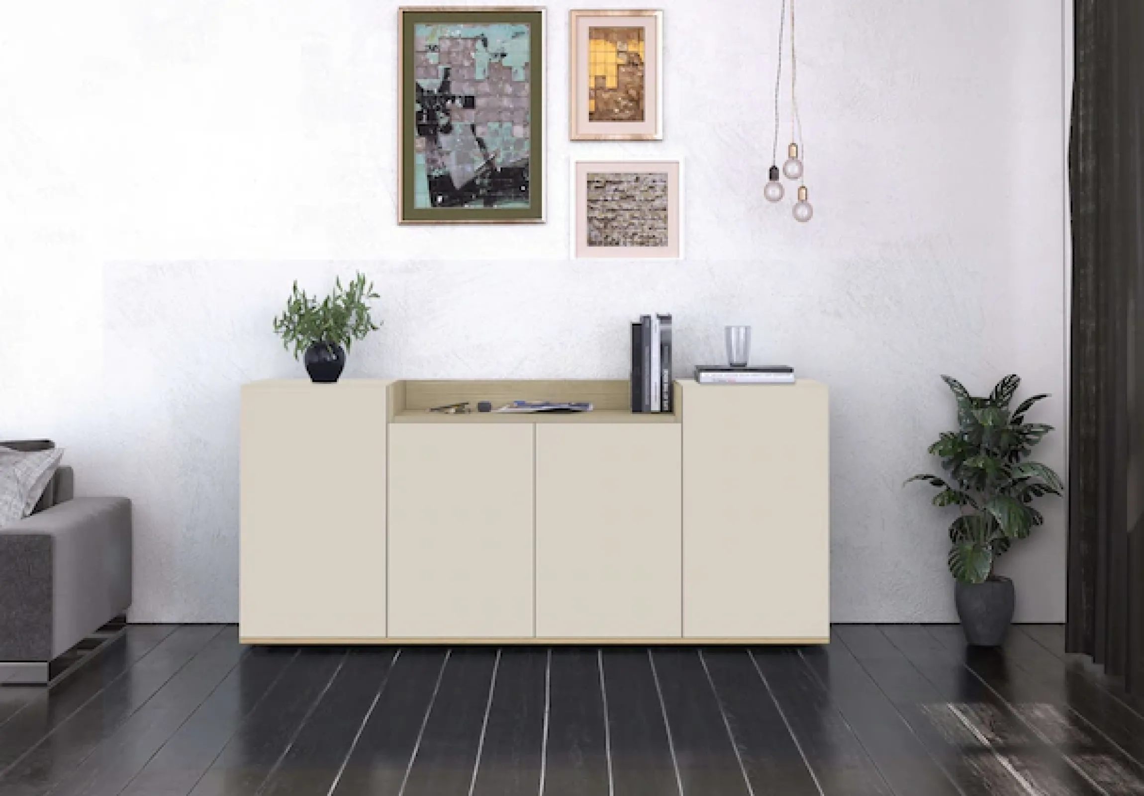 OTTO home Sideboard »BOLSENA, Kommode, Schrank,Lowboard mit 6 Fächer und offenes Ablagefach« 1 Stk. tlg. stehend/hängend montierbar, Made in Italy, B/T/H: 160 × 35 × 71,2 cm