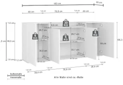 OTTO home Sideboard »BOLSENA, Kommode, Schrank,Lowboard mit 6 Fächer und offenes Ablagefach« 1 Stk. tlg. stehend/hängend montierbar, Made in Italy, B/T/H: 160 × 35 × 71,2 cm