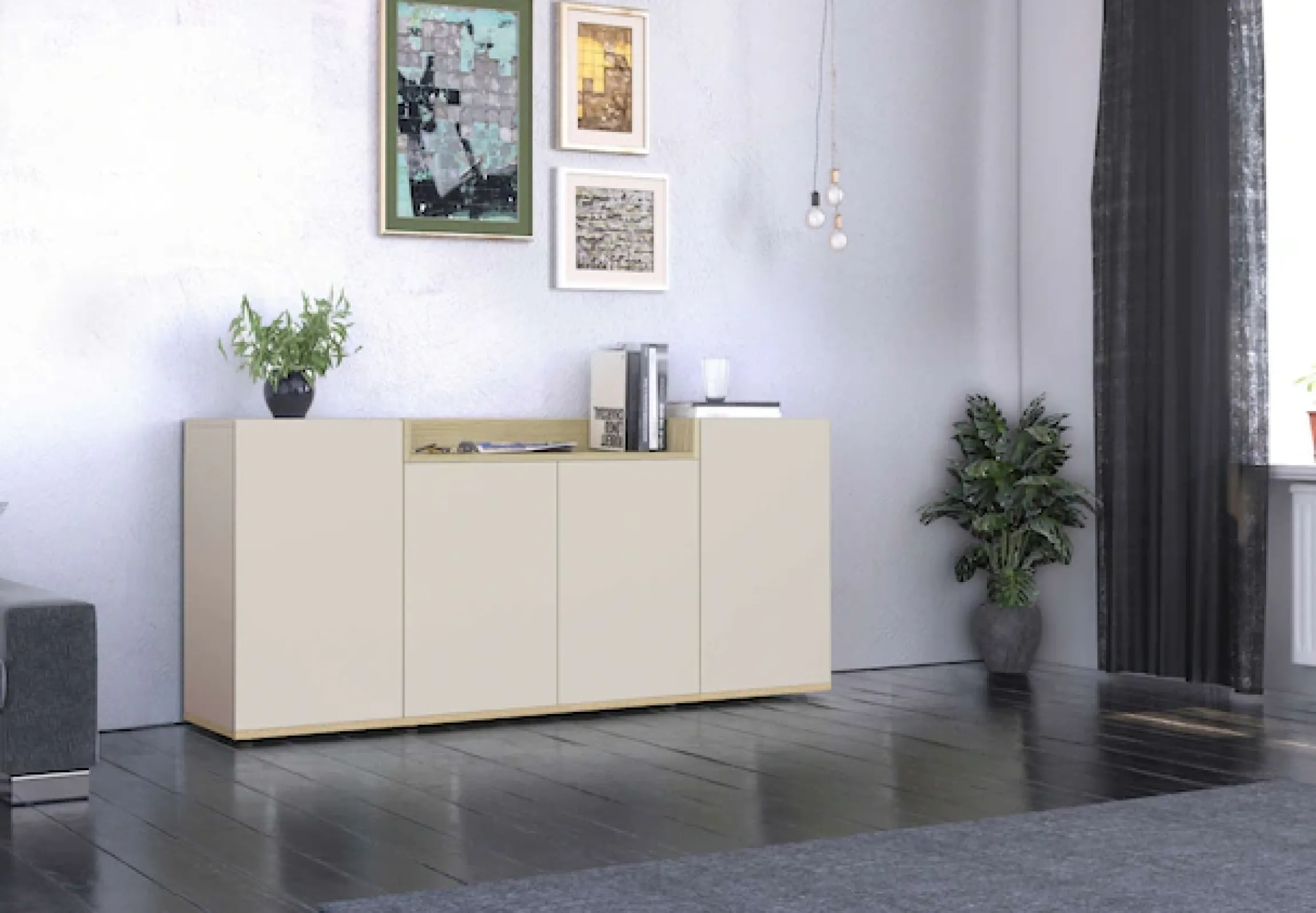 OTTO home Sideboard »BOLSENA, Kommode, Schrank,Lowboard mit 6 Fächer und offenes Ablagefach« 1 Stk. tlg. stehend/hängend montierbar, Made in Italy, B/T/H: 160 × 35 × 71,2 cm