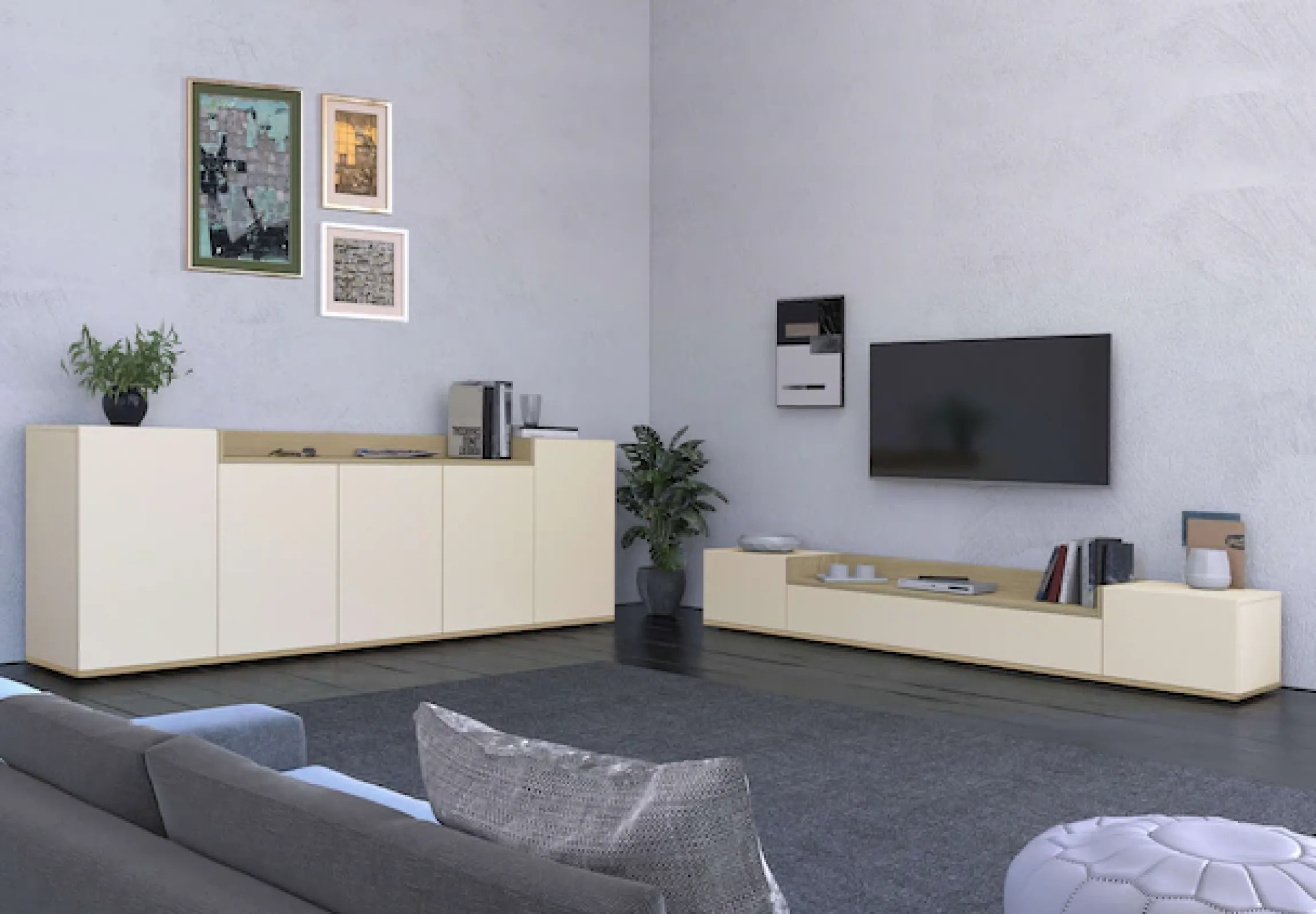 OTTO home Sideboard »BOLSENA, Kommode, Schrank,Lowboard mit 8 Fächer und offenes Ablagefach« 1 Stk. tlg. stehend/hängend montierbar, Made in Italy, B/T/H: 200 × 35 × 71,2 cm