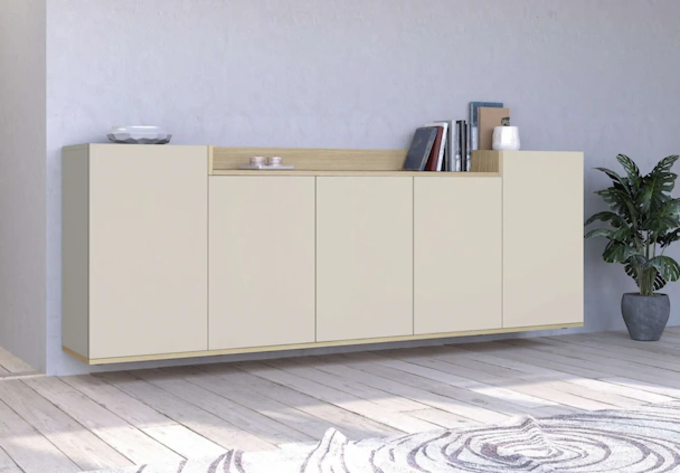 OTTO home Sideboard »BOLSENA, Kommode, Schrank,Lowboard mit 8 Fächer und offenes Ablagefach« 1 Stk. tlg. stehend/hängend montierbar, Made in Italy, B/T/H: 200 × 35 × 71,2 cm