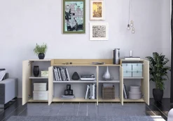 OTTO home Sideboard »BOLSENA, Kommode, Schrank,Lowboard mit 8 Fächer und offenes Ablagefach« 1 Stk. tlg. stehend/hängend montierbar, Made in Italy, B/T/H: 200 × 35 × 71,2 cm