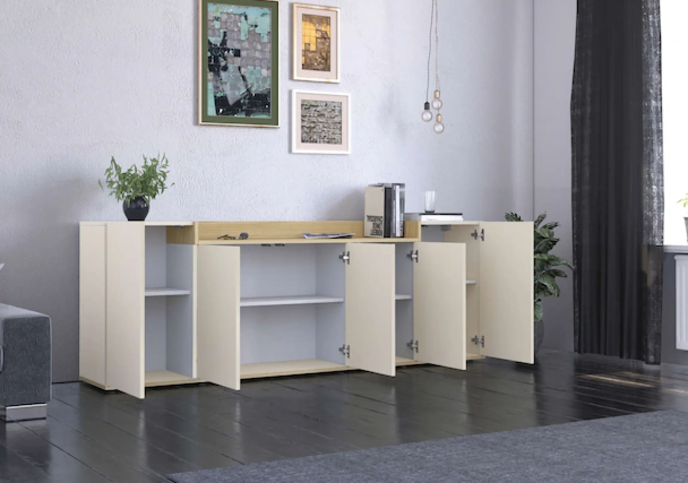 OTTO home Sideboard »BOLSENA, Kommode, Schrank,Lowboard mit 8 Fächer und offenes Ablagefach« 1 Stk. tlg. stehend/hängend montierbar, Made in Italy, B/T/H: 200 × 35 × 71,2 cm