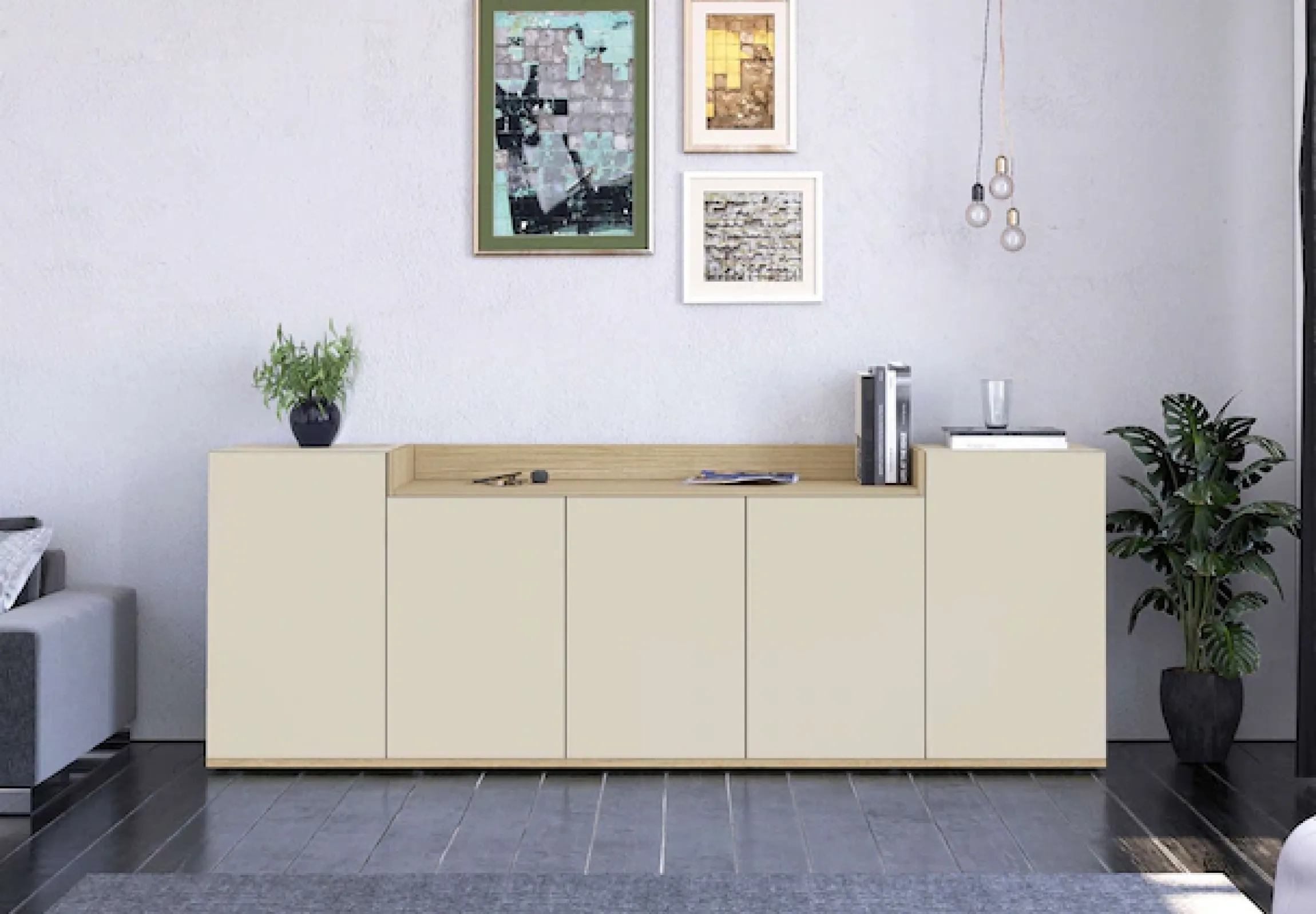 OTTO home Sideboard »BOLSENA, Kommode, Schrank,Lowboard mit 8 Fächer und offenes Ablagefach« 1 Stk. tlg. stehend/hängend montierbar, Made in Italy, B/T/H: 200 × 35 × 71,2 cm