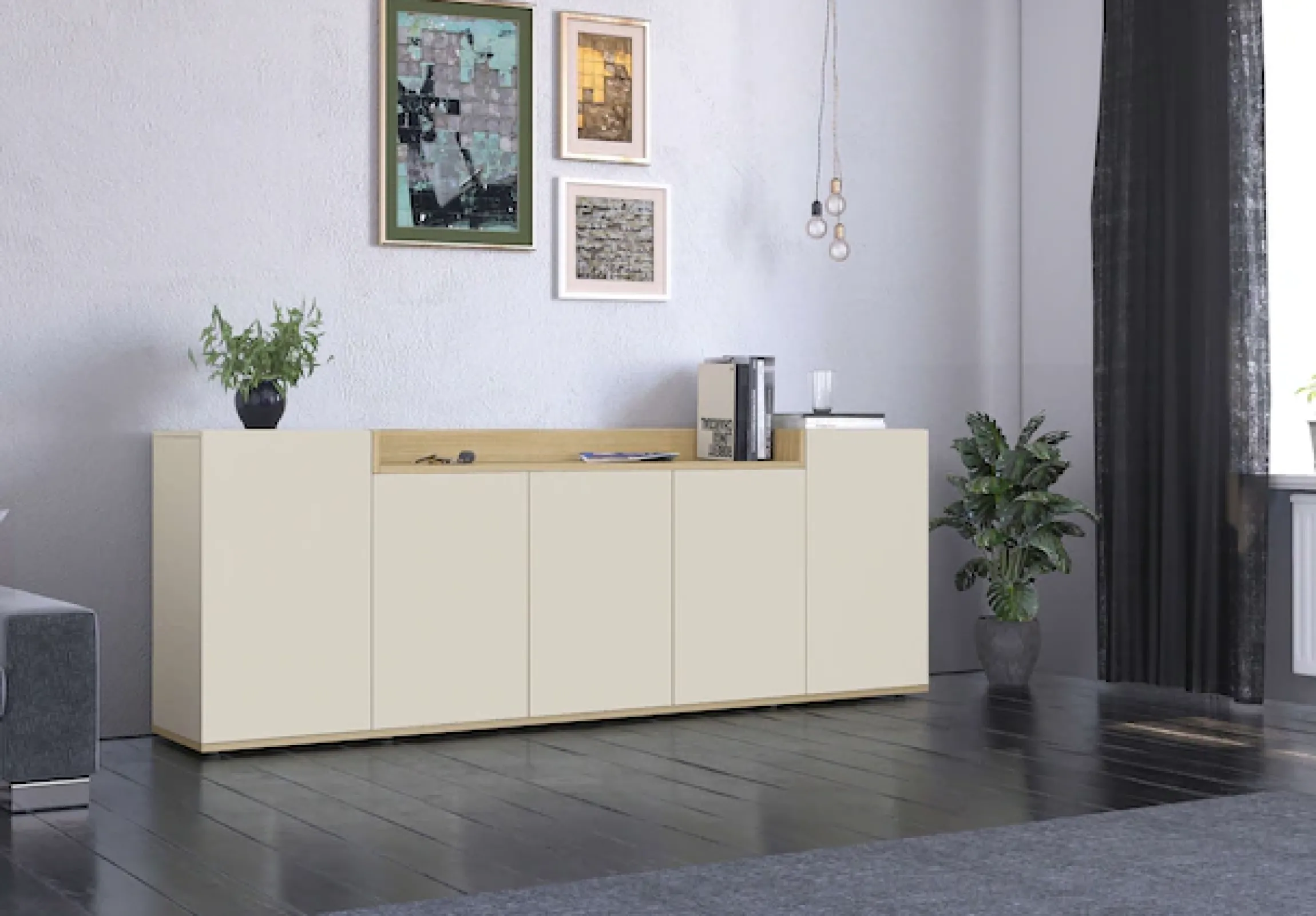 OTTO home Sideboard »BOLSENA, Kommode, Schrank,Lowboard mit 8 Fächer und offenes Ablagefach« 1 Stk. tlg. stehend/hängend montierbar, Made in Italy, B/T/H: 200 × 35 × 71,2 cm
