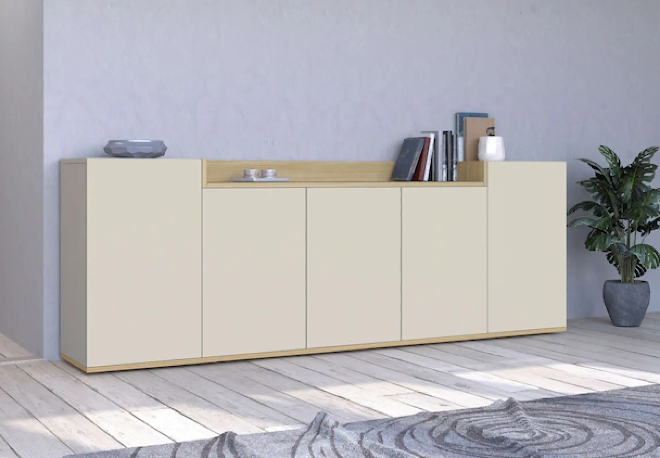 OTTO home Sideboard »BOLSENA, Kommode, Schrank,Lowboard mit 8 Fächer und offenes Ablagefach« 1 Stk. tlg. stehend/hängend montierbar, Made in Italy, B/T/H: 200 × 35 × 71,2 cm
