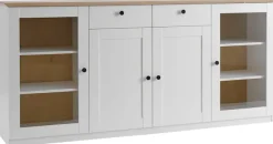 OTTO home Sideboard »Brest, Schrank im Landhausstil, Kommode, zeitloses Stauraumelement« schwarze Metallgriffe, ausreichend Stauraum, Glastüren, 204 cm breit