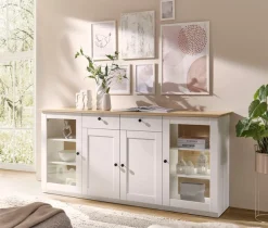 OTTO home Sideboard »Brest, Schrank im Landhausstil, Kommode, zeitloses Stauraumelement« schwarze Metallgriffe, ausreichend Stauraum, Glastüren, 204 cm breit