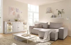 OTTO home Sideboard »Brest, Schrank im Landhausstil, Kommode, zeitloses Stauraumelement« schwarze Metallgriffe, ausreichend Stauraum, Glastüren, 204 cm breit