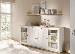 OTTO home Sideboard »Brest, Schrank im Landhausstil, Kommode, zeitloses Stauraumelement« schwarze Metallgriffe, ausreichend Stauraum, Glastüren, 204 cm breit