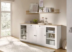 OTTO home Sideboard »Brest, Schrank im Landhausstil, Kommode, zeitloses Stauraumelement« schwarze Metallgriffe, ausreichend Stauraum, Glastüren, 204 cm breit