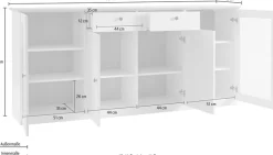 OTTO home Sideboard »Brest, Schrank im Landhausstil, Kommode, zeitloses Stauraumelement« schwarze Metallgriffe, ausreichend Stauraum, Glastüren, 204 cm breit