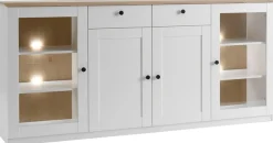 OTTO home Sideboard »Brest, Schrank im Landhausstil, Kommode, zeitloses Stauraumelement« schwarze Metallgriffe, ausreichend Stauraum, Glastüren, 204 cm breit