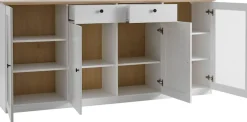 OTTO home Sideboard »Brest, Schrank im Landhausstil, Kommode, zeitloses Stauraumelement« schwarze Metallgriffe, ausreichend Stauraum, Glastüren, 204 cm breit