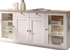 OTTO home Sideboard »Brest, Schrank im Landhausstil, Kommode, zeitloses Stauraumelement« schwarze Metallgriffe, ausreichend Stauraum, Glastüren, 204 cm breit