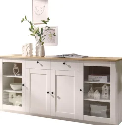 OTTO home Sideboard »Brest, Schrank im Landhausstil, Kommode, zeitloses Stauraumelement« schwarze Metallgriffe, ausreichend Stauraum, Glastüren, 204 cm breit