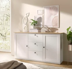 OTTO home Sideboard »Brest, Schrank im Landhausstil, Kommode, zeitloses Stauraumelement« schwarze Metallgriffe, ausreichend Stauraum, 164 cm breit