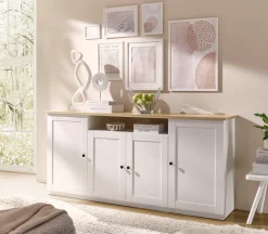 OTTO home Sideboard »Brest, Schrank im Landhausstil, Kommode, zeitloses Stauraumelement« schwarze Metallgriffe, ausreichend Stauraum, 204 cm breit