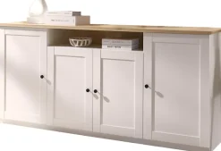 OTTO home Sideboard »Brest, Schrank im Landhausstil, Kommode, zeitloses Stauraumelement« schwarze Metallgriffe, ausreichend Stauraum, 204 cm breit