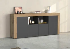 OTTO home Sideboard »CHRONOS Breite 200 cmmit 4 Türen, 2 offene und 8 geschlossene Fächer« 1 Stk. tlg. Sideboard,Kommode, Schrank, Grifflos mit Push to Open, Made in Italy