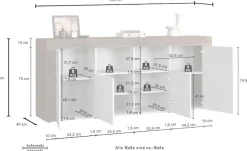 OTTO home Sideboard »CHRONOS Breite 200 cmmit 4 Türen, 2 offene und 8 geschlossene Fächer« 1 Stk. tlg. Sideboard,Kommode, Schrank, Grifflos mit Push to Open, Made in Italy