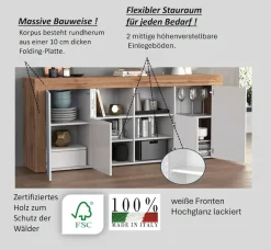 OTTO home Sideboard »CHRONOS Breite 200 cmmit 4 Türen, 2 offene und 8 geschlossene Fächer« 1 Stk. tlg. Sideboard,Kommode, Schrank, Grifflos mit Push to Open, Made in Italy