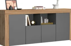 OTTO home Sideboard »CHRONOS Breite 200 cmmit 4 Türen, 2 offene und 8 geschlossene Fächer« 1 Stk. tlg. Sideboard,Kommode, Schrank, Grifflos mit Push to Open, Made in Italy