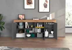 OTTO home Sideboard »CHRONOS Breite 200 cmmit 4 Türen, 2 offene und 8 geschlossene Fächer« 1 Stk. tlg. Sideboard,Kommode, Schrank, Grifflos mit Push to Open, Made in Italy