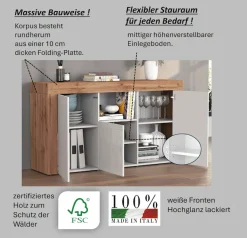 OTTO home Sideboard »CHRONOS Breite 155 cm mit 3 Türen, 1 offenes und 6 geschlossene Fächer« 1 Stk. tlg. Sideboard,Kommode, Schrank, Grifflos mit Push to Open, Made in Italy