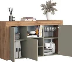 OTTO home Sideboard »CHRONOS Breite 155 cm mit 3 Türen, 1 offenes und 6 geschlossene Fächer« 1 Stk. tlg. Sideboard,Kommode, Schrank, Grifflos mit Push to Open, Made in Italy