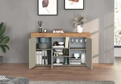 OTTO home Sideboard »CHRONOS Breite 155 cm mit 3 Türen, 1 offenes und 6 geschlossene Fächer« 1 Stk. tlg. Sideboard,Kommode, Schrank, Grifflos mit Push to Open, Made in Italy