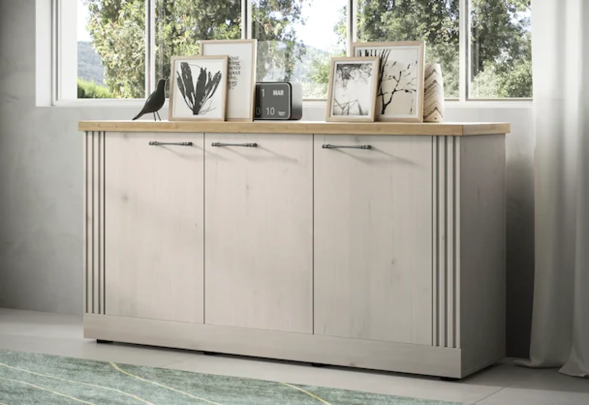 OTTO home Sideboard »Country Breite 164 cm, Kommode mit 3 Türen, Anrichte im« Landhausstil, viel Stauraum, mit Metallgriffe, MDF Rahmen