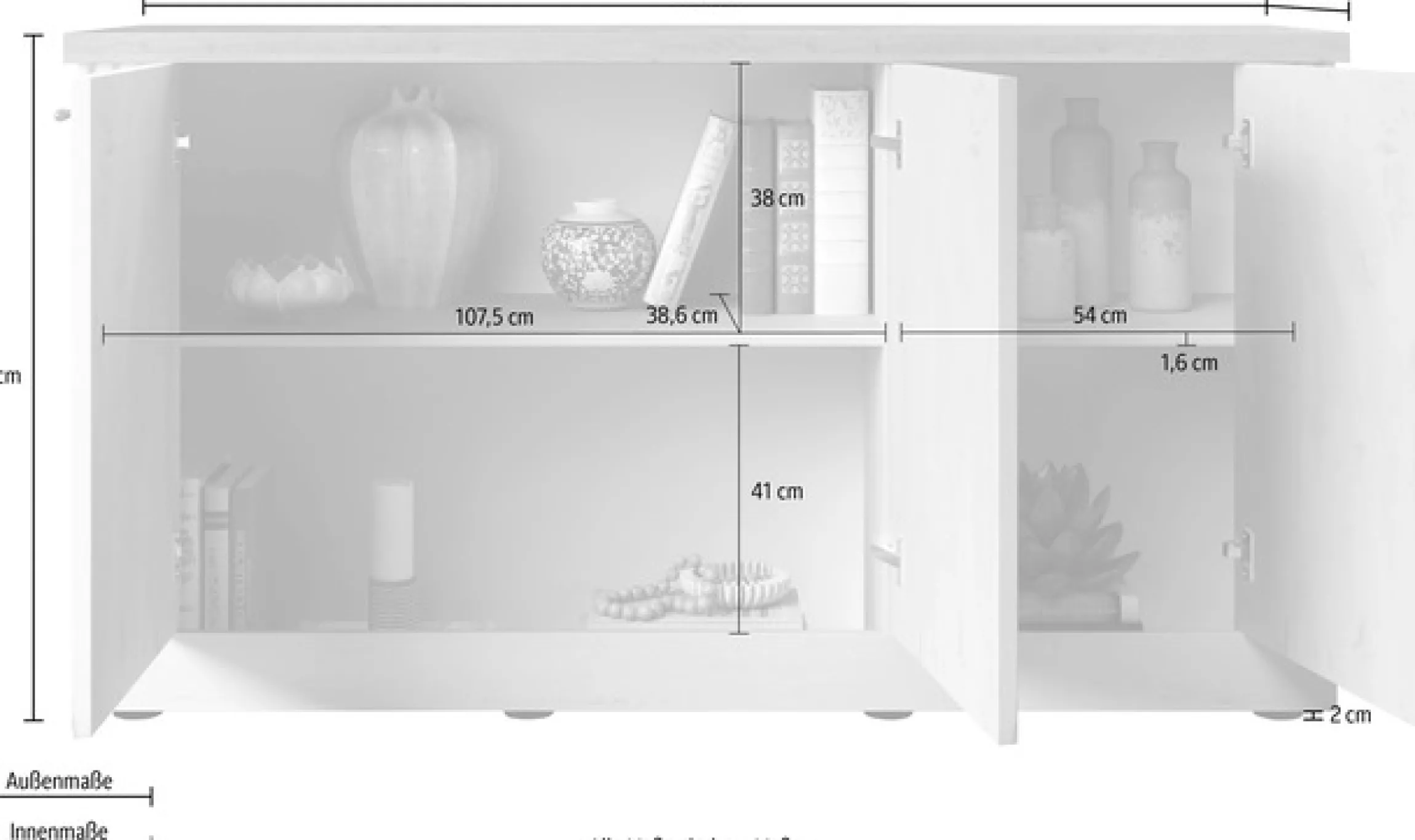 OTTO home Sideboard »Country Breite 164 cm, Kommode mit 3 Türen, Anrichte im« Landhausstil, viel Stauraum, mit Metallgriffe, MDF Rahmen