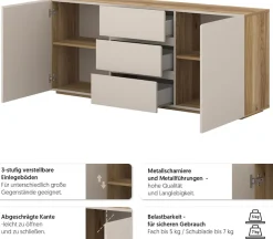 OTTO home Sideboard »Criss, Breite 150 cm, moderne grifflose Kommode 2Türen/3SK« Schubladenkommode mit viel Stauraum, Einlegeböden verstellbar
