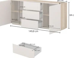 OTTO home Sideboard »Criss, Breite 150 cm, moderne grifflose Kommode 2Türen/3SK« Schubladenkommode mit viel Stauraum, Einlegeböden verstellbar