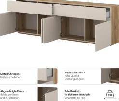OTTO home Sideboard »Criss, Breite 200 cm moderne grifflose Kommode 4Türen/4SK« Schubladenkommode mit viel Stauraum, vielseitig einsetzbar