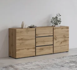 OTTO home Sideboard »Cross, Breite 150 cm, moderne grifflose Kommode, 2Türen/3 Schubkästen« Schubladenkommode mit viel Stauraum, Einlegeböden verstellbar