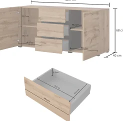 OTTO home Sideboard »Cross, Breite 150 cm, moderne grifflose Kommode, 2Türen/3 Schubkästen« Schubladenkommode mit viel Stauraum, Einlegeböden verstellbar