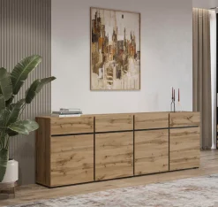OTTO home Sideboard »Cross,Breite 225 cm, moderne grifflose Kommode,4 Türen/4 Schubkästen« Schubladenschrank mit viel Stauraum, Einlegeböden verstellbar