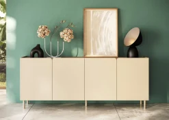 OTTO home Sideboard »Dobbiaco, 202 cm breit, 4 Türen, Anrichte, Kommode, Stauraumschrank« Innenliegendes Top, gerade Metallfüße, Tür mit Rundung