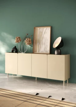OTTO home Sideboard »Dobbiaco, 202 cm breit, 4 Türen, Anrichte, Kommode, Stauraumschrank« Innenliegendes Top, gerade Metallfüße, Tür mit Rundung