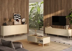 OTTO home Sideboard »Dobbiaco, 202 cm breit, 4 Türen, Anrichte, Kommode, Stauraumschrank« Innenliegendes Top, gerade Metallfüße, Tür mit Rundung