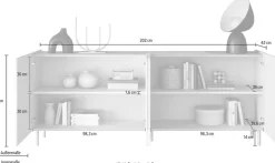 OTTO home Sideboard »Dobbiaco, 202 cm breit, 4 Türen, Anrichte, Kommode, Stauraumschrank« Innenliegendes Top, gerade Metallfüße, Tür mit Rundung